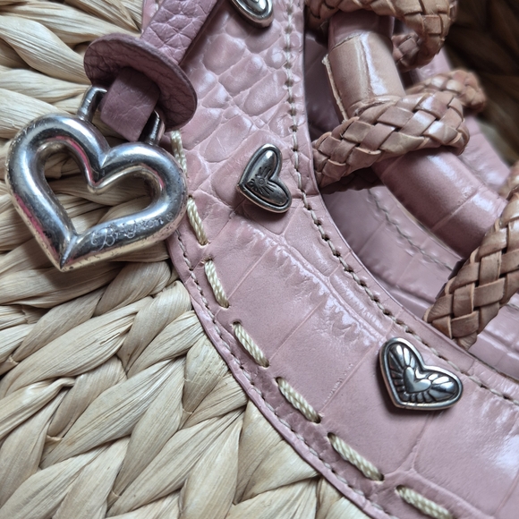 Vintage Brighton Leili Dusty Rose Pink Straw Leather Woven Handbag - Picture 4 of 13